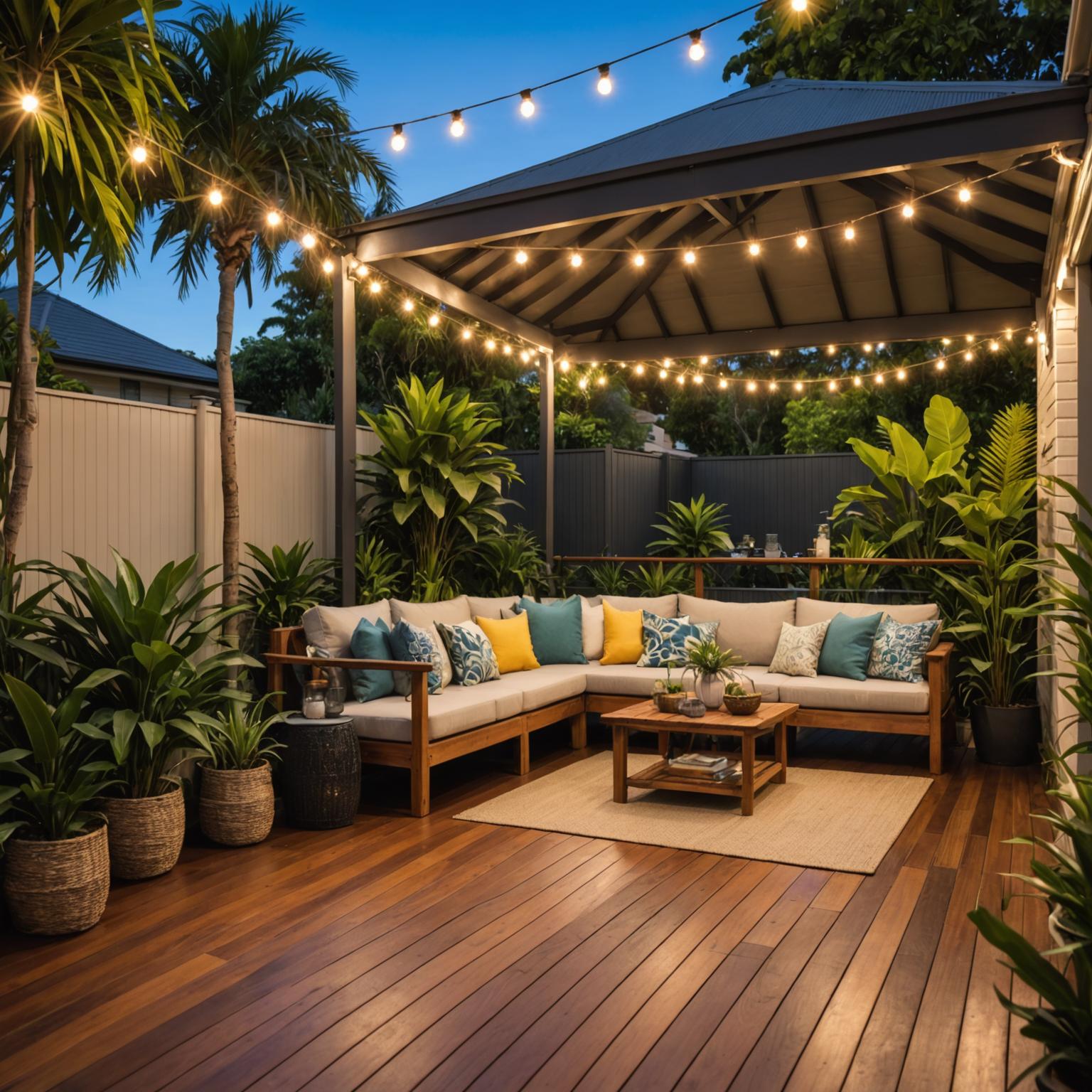 Beautifully designed outdoor alfresco living area with timber deck and covered patio