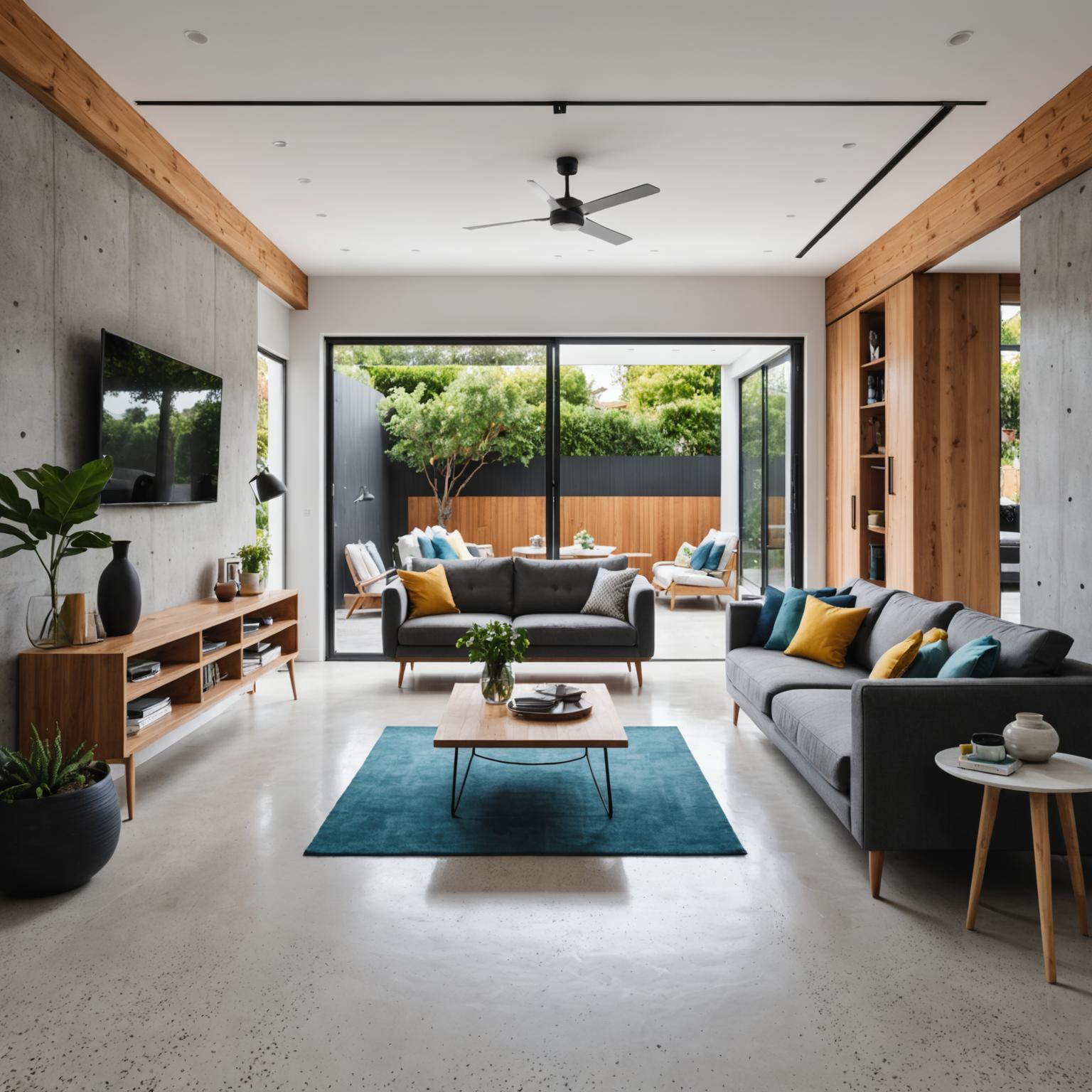 Modern open-plan living room after a complete interior redesign